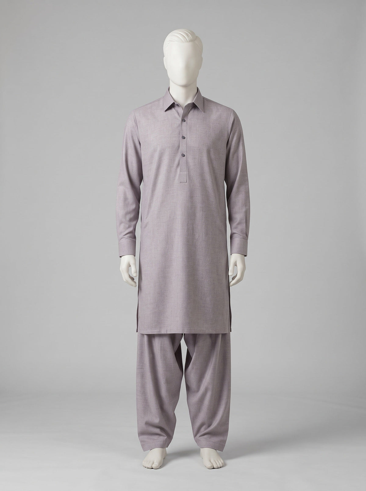 GRACE Super Fine Pure Wool – Rose Wood shalwar kameez on a mannequin (stitching idea, sold unstitched)