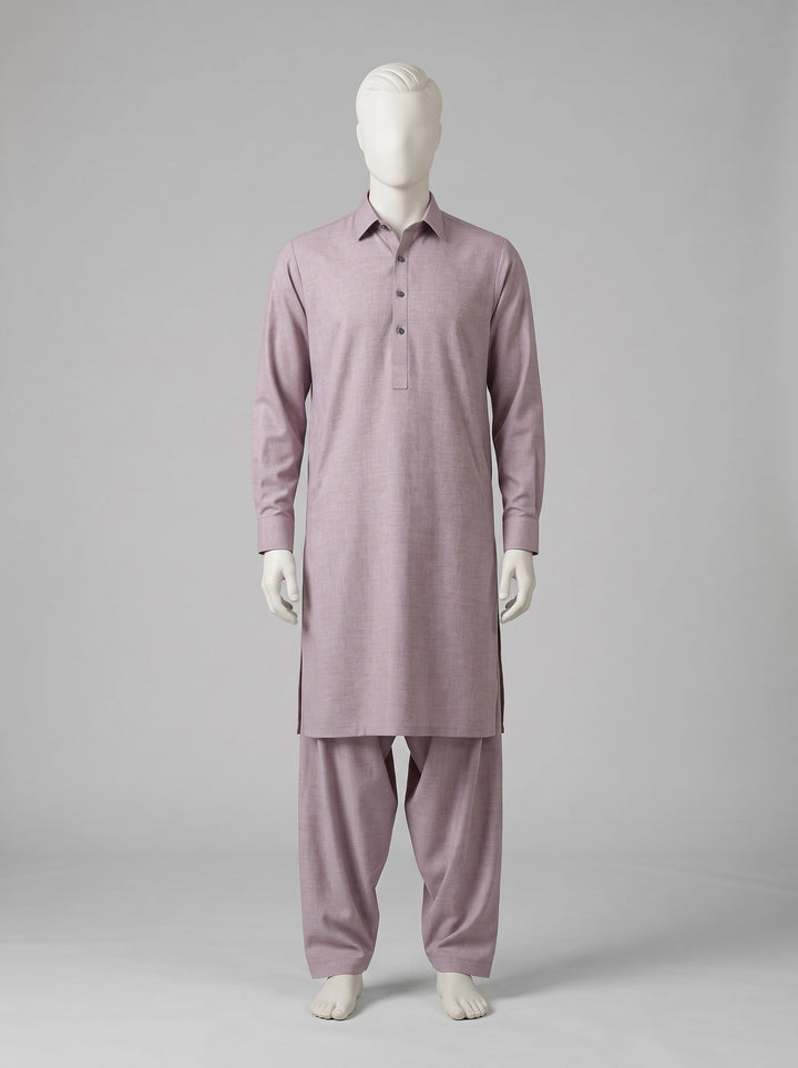 GRACE Super Fine Pure Wool – Turkish Pink shalwar kameez on a mannequin (stitching idea, sold unstitched)