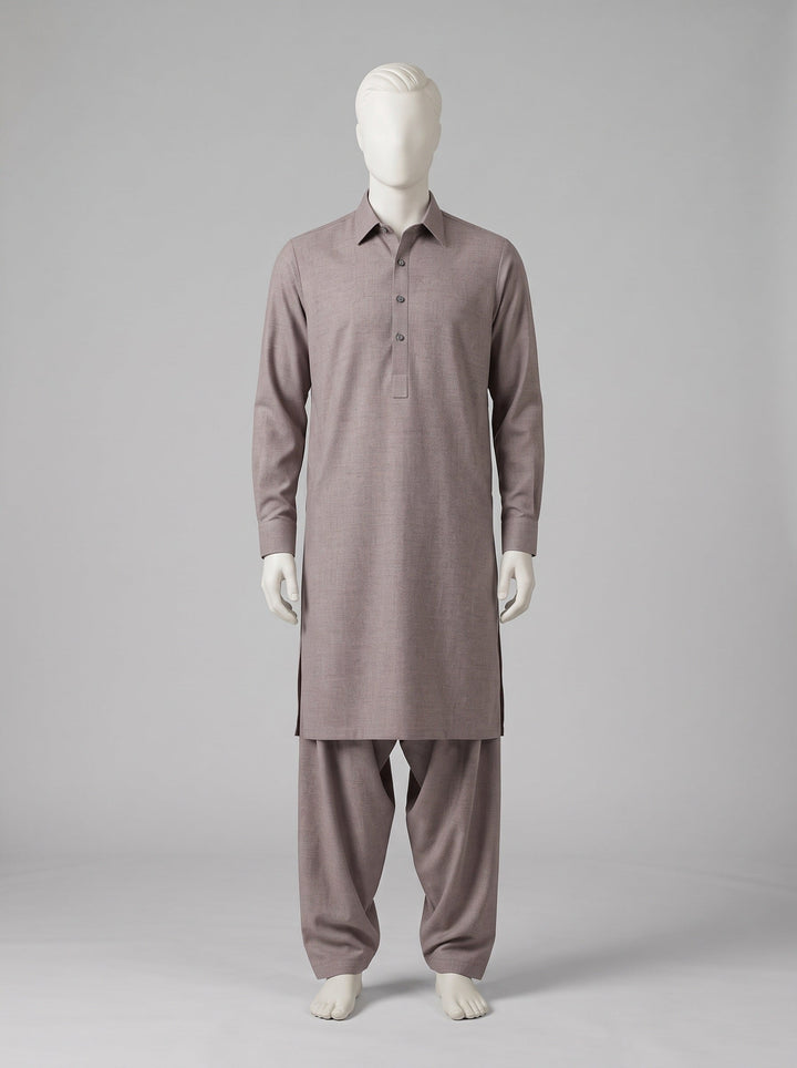 GRACE Super Fine Pure Wool – Wooden shalwar kameez on a mannequin (stitching idea, sold unstitched)