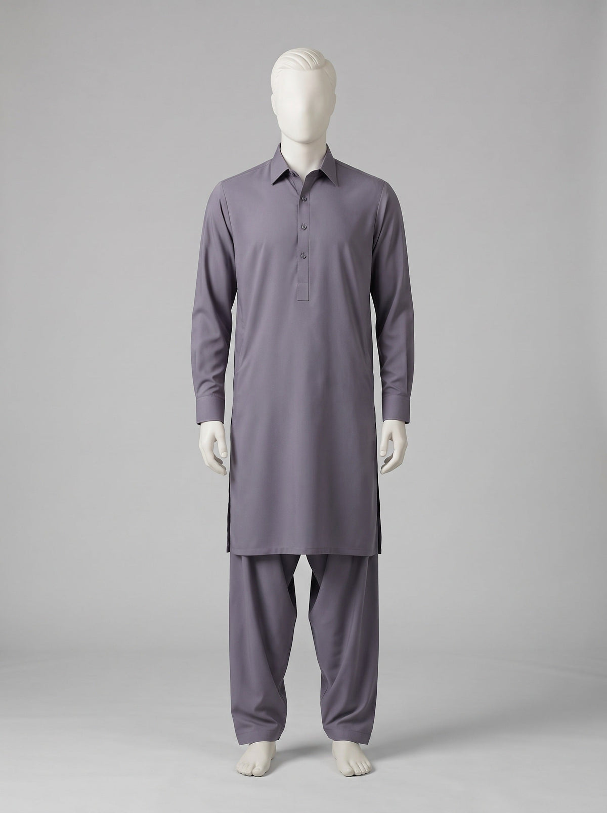 J. Gift Box Packing Winter (4 Season Wash & Wear) – Lavender shalwar kameez on a mannequin (stitching idea, sold unstitched)