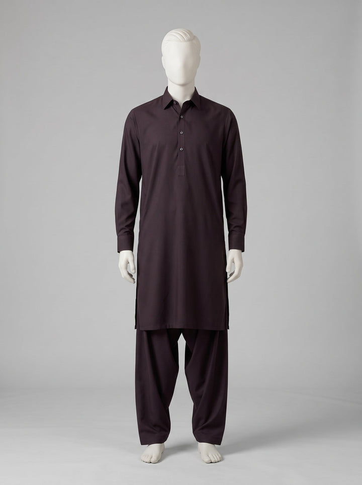 J. Gift Box Packing Winter (4 Season Wash & Wear) – Violet shalwar kameez on a mannequin (stitching idea, sold unstitched)