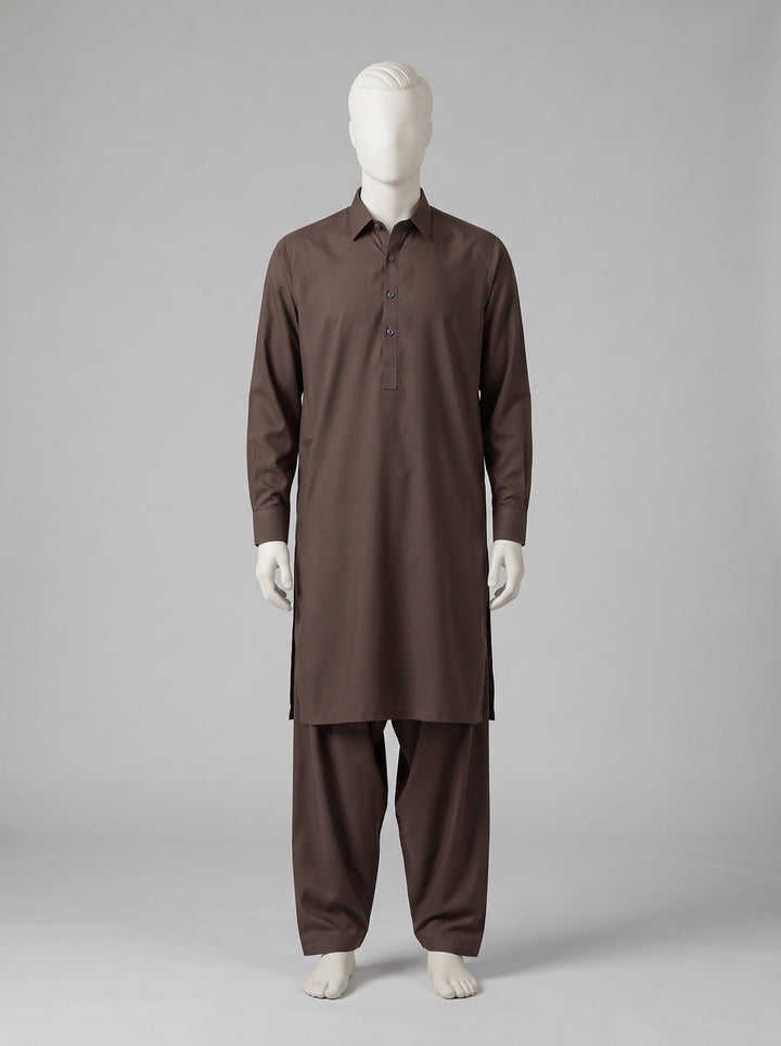 J. Gift Box Packing Winter (4 Season Wash & Wear) – Wooden shalwar kameez on a mannequin (stitching idea, sold unstitched)