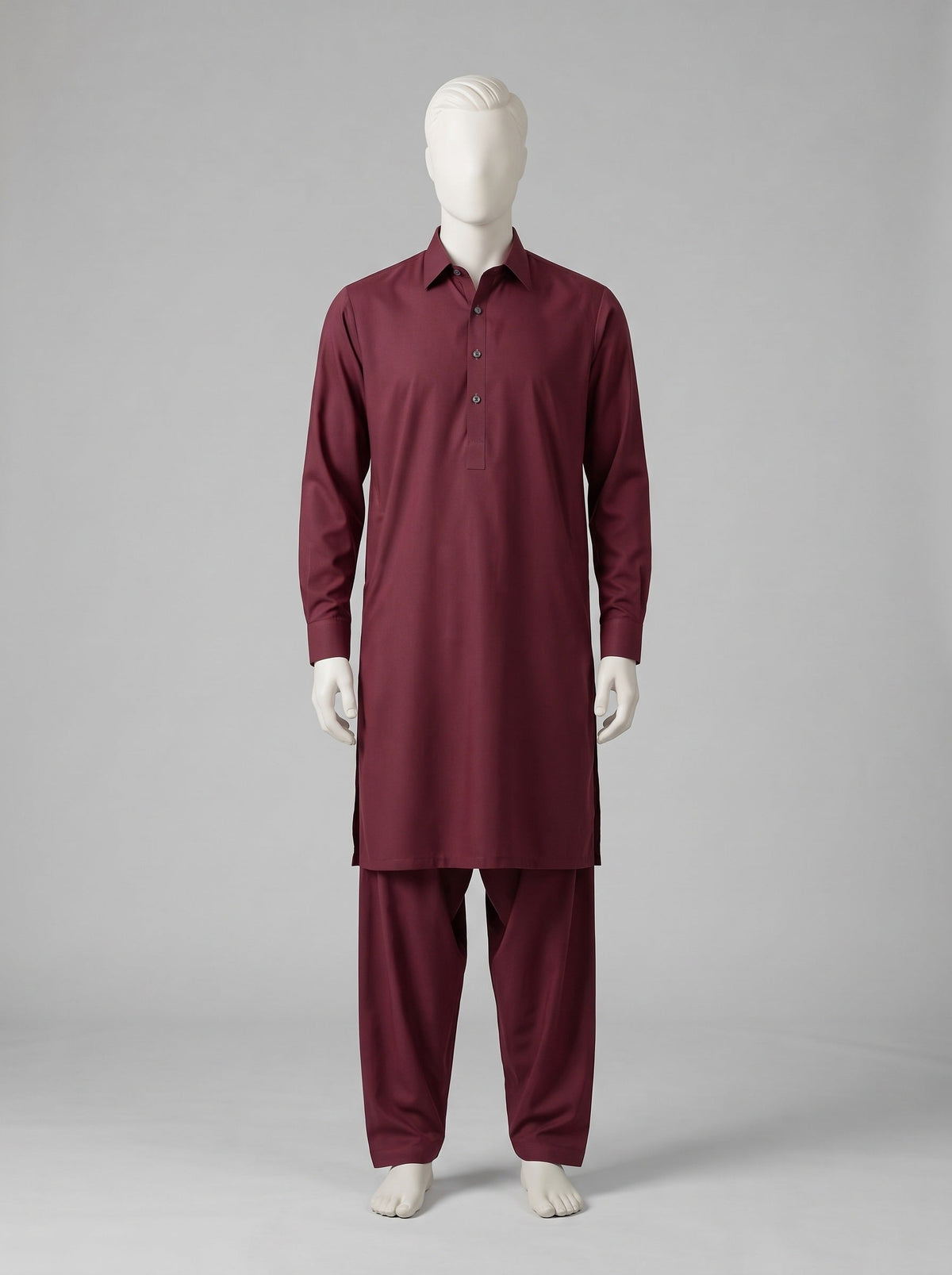 J. SPECTRUM BLENDED WASH & WEAR – Bulgarian Rose shalwar kameez on a mannequin (stitching idea, sold unstitched)