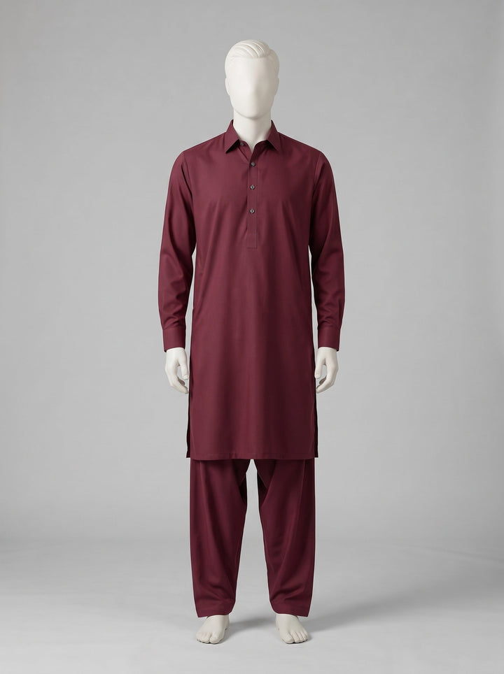 J. SPECTRUM BLENDED WASH & WEAR – Bulgarian Rose shalwar kameez on a mannequin (stitching idea, sold unstitched)