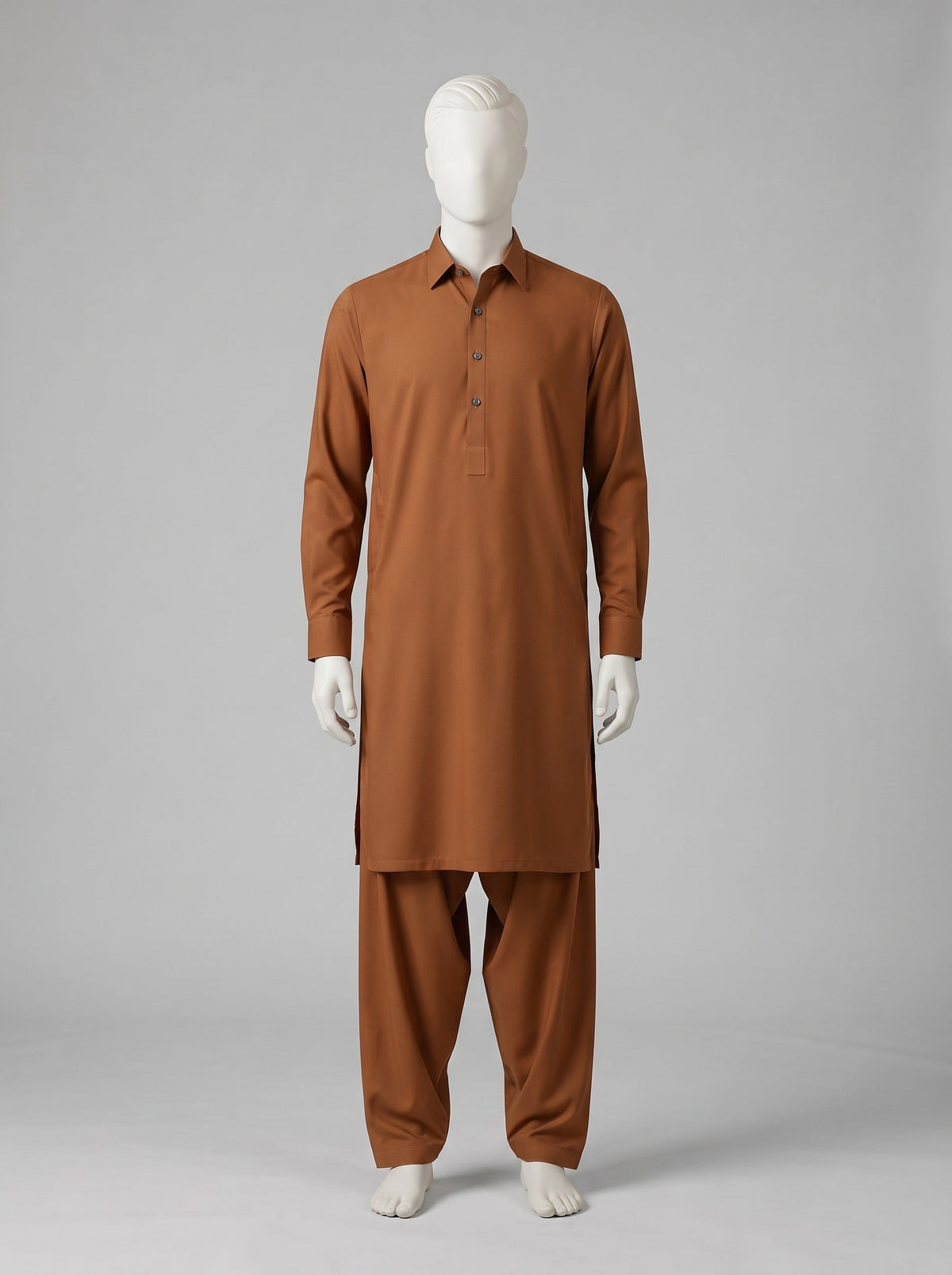 J. SPECTRUM BLENDED WASH & WEAR – Copper shalwar kameez on a mannequin (stitching idea, sold unstitched)