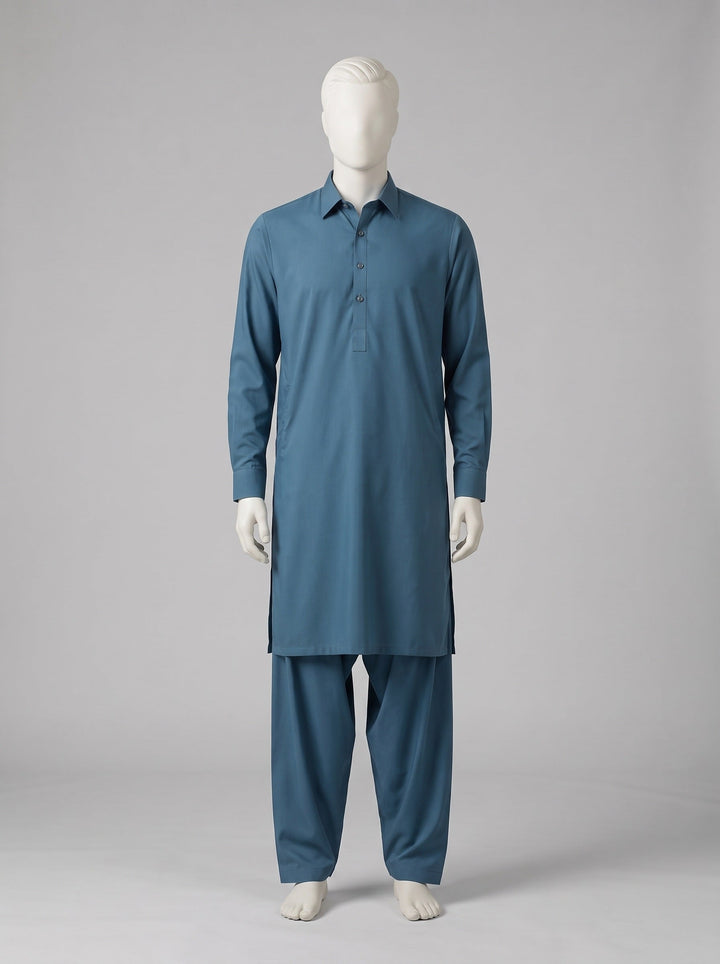 J. SPECTRUM BLENDED WASH & WEAR – Zinc shalwar kameez on a mannequin (stitching idea, sold unstitched)