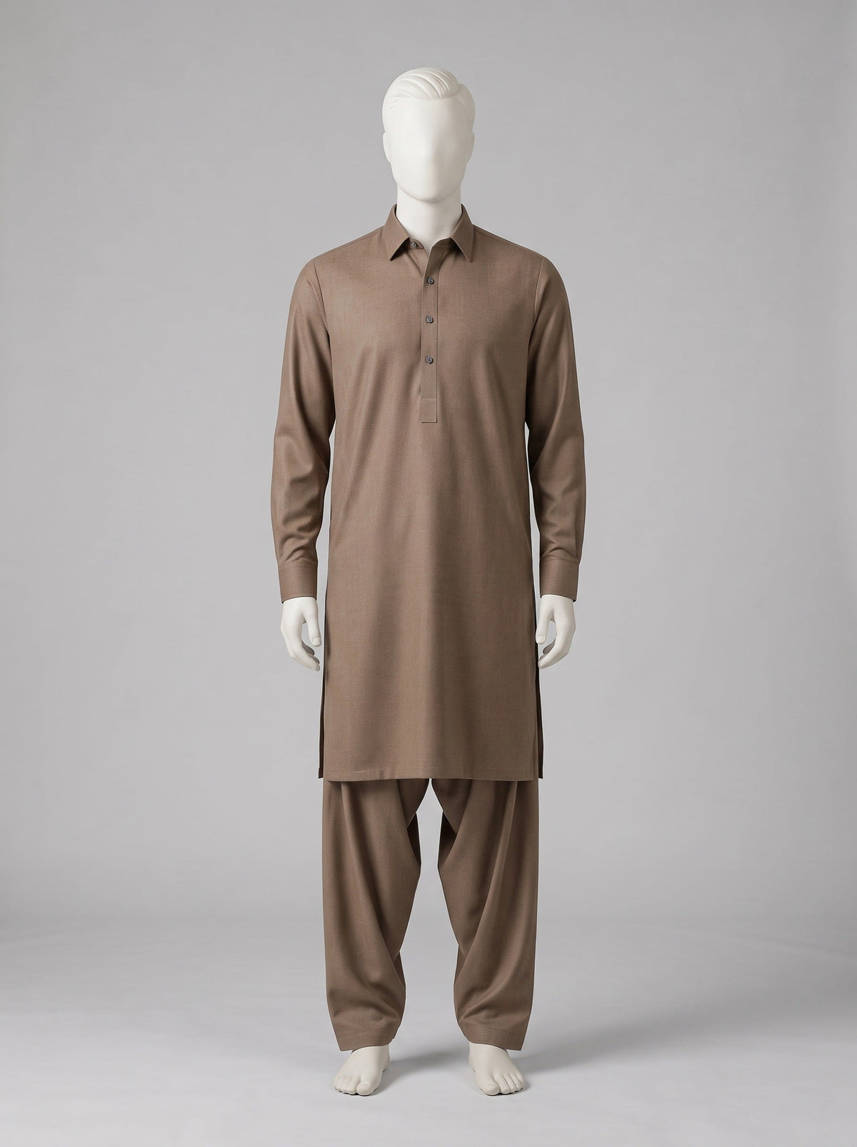 SAPPHIRE WASH N WEAR (4 SEASON) – Brown shalwar kameez on a mannequin (stitching idea, sold unstitched)