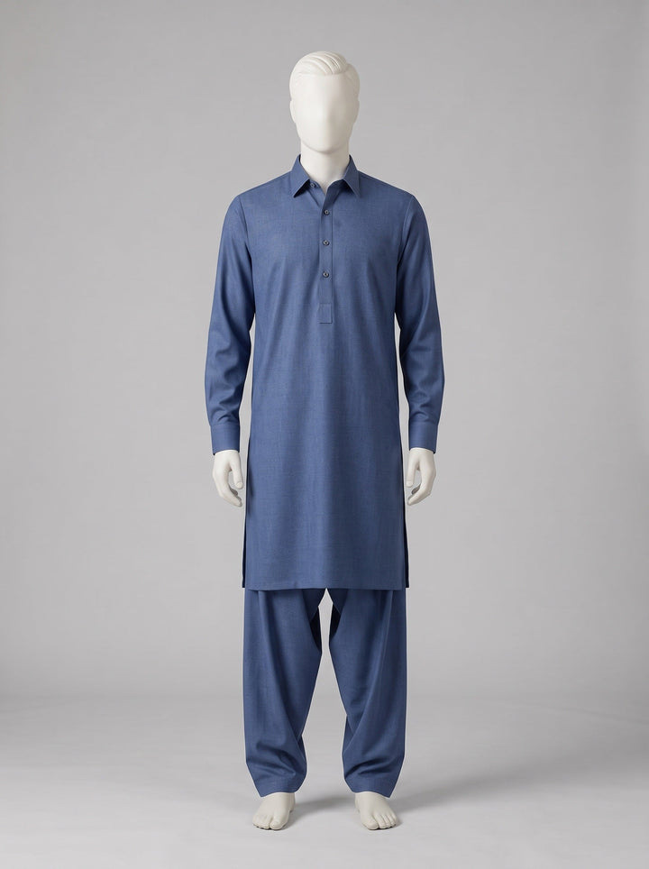 SAPPHIRE WASH N WEAR (4 SEASON) – Denim Blue shalwar kameez on a mannequin (stitching idea, sold unstitched)