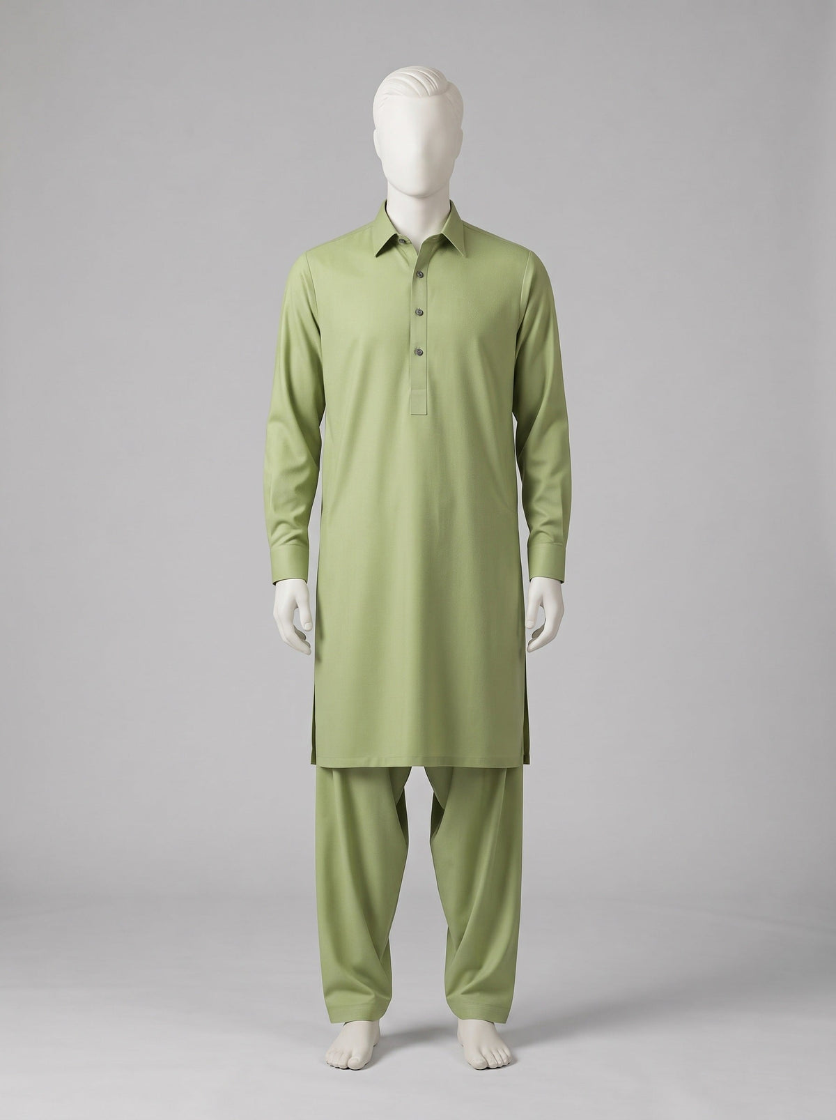 SAPPHIRE WASH N WEAR (4 SEASON) – Pistachio shalwar kameez on a mannequin (stitching idea, sold unstitched)