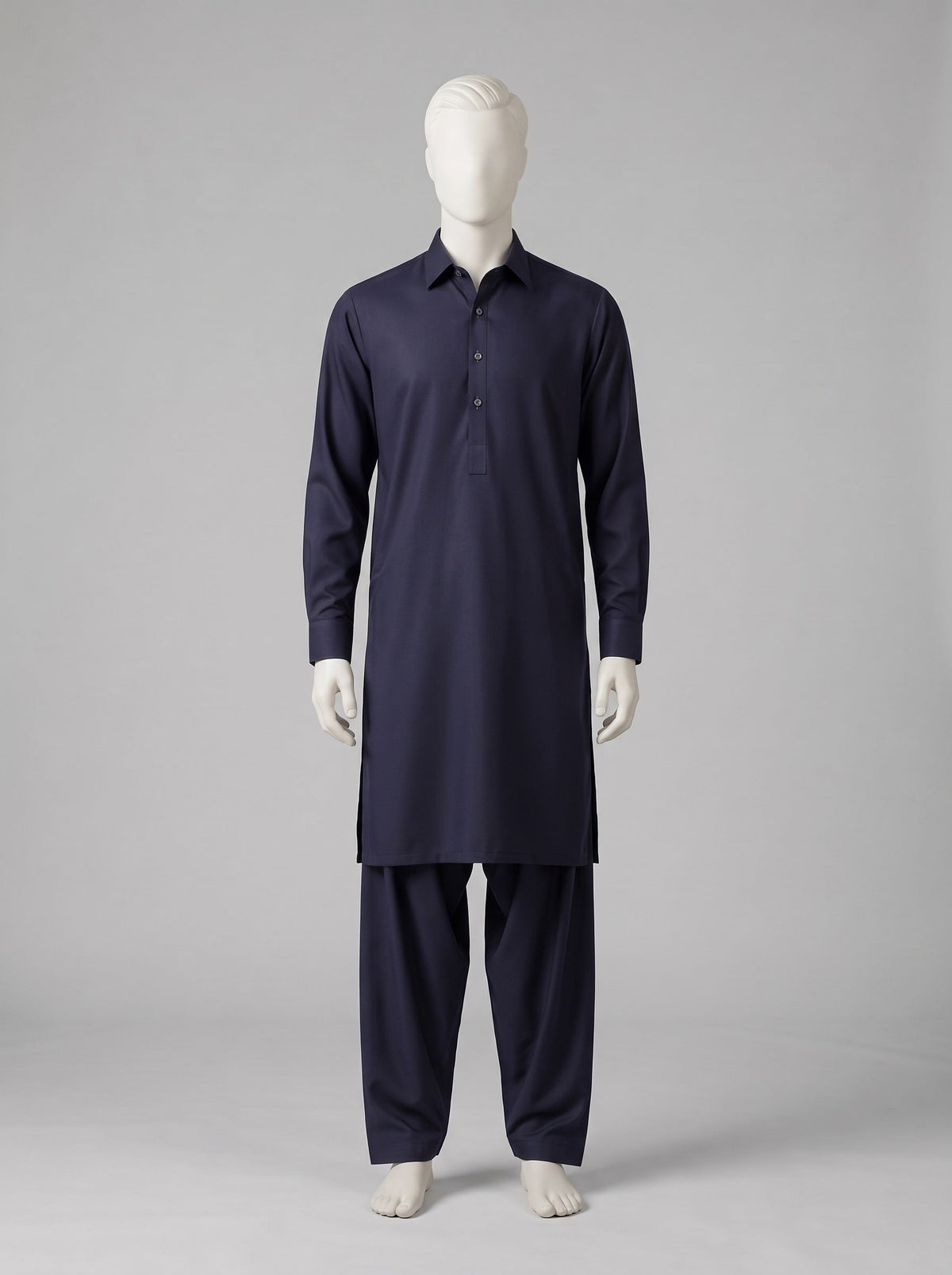 TOYOBO WASH & WEAR – Fake Purple shalwar kameez on a mannequin (stitching idea, sold unstitched)
