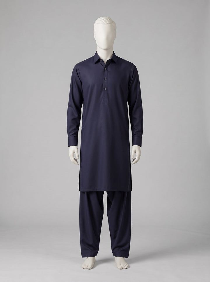 TOYOBO WASH & WEAR – Fake Purple shalwar kameez on a mannequin (stitching idea, sold unstitched)