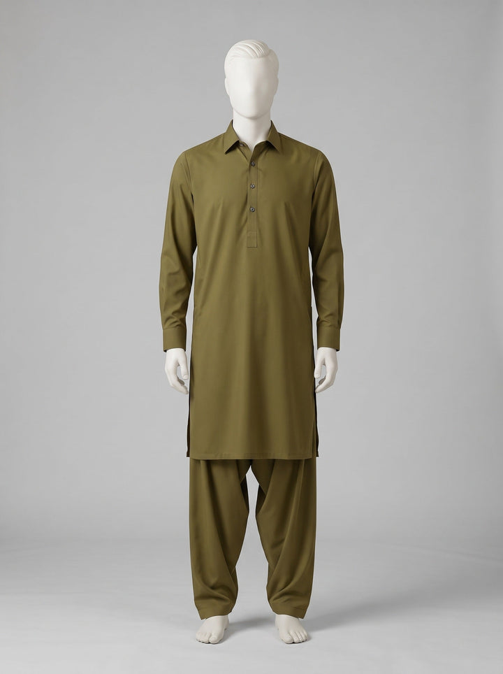TOYOBO WASH & WEAR – Olivine shalwar kameez on a mannequin (stitching idea, sold unstitched)
