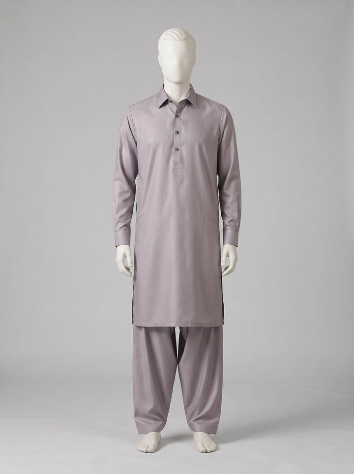 TOYOBO WASH & WEAR – Silver Foil shalwar kameez on a mannequin (stitching idea, sold unstitched)